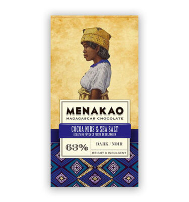 menakao dark chocolate with salt and nibs packaging