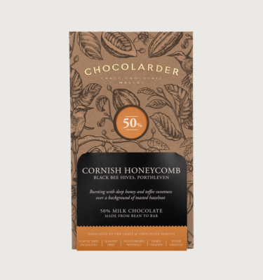 Picture of chocolarder's cornish honeycomb bar on a grey background
