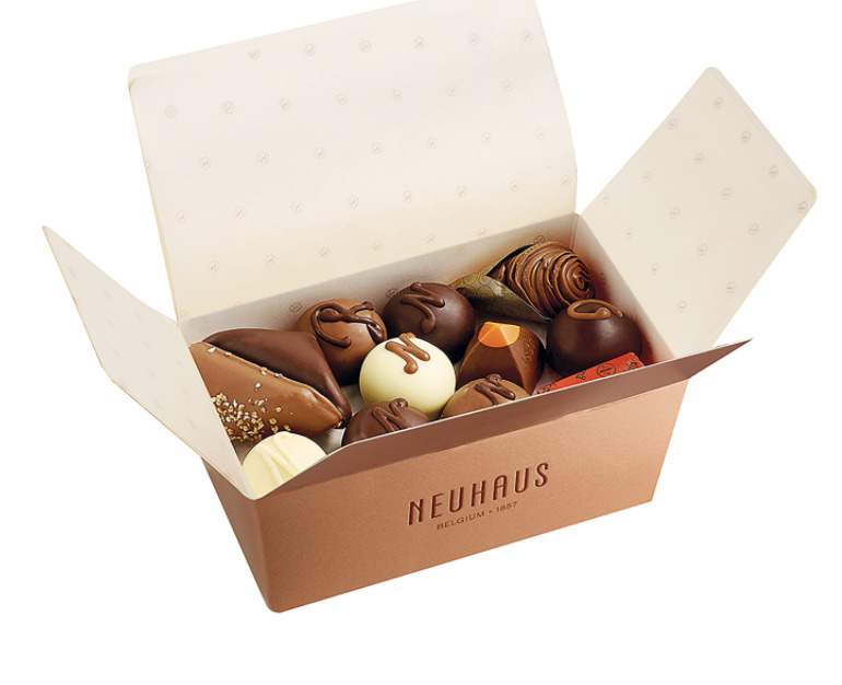 A ballotin box filled with Nehaus pralines