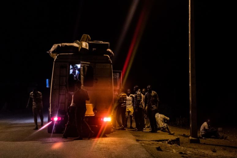 A bus from Burkina Faso carrying passengers and trafficked children to Cote d’Ivoire to work on cocoa farms