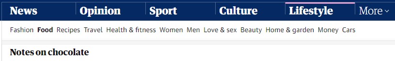 clipped header bar for the guardian's notes on chocolate section
