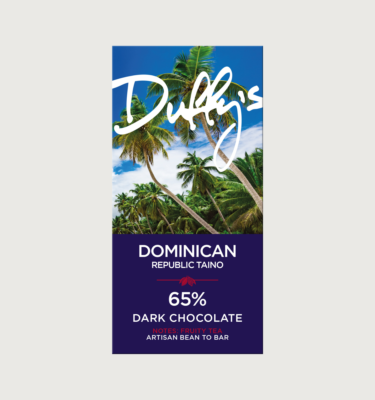 Picture of duffys dominican republic 65% dark bar on a grey background