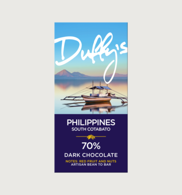 Picture of duffys blue philippines 70% dark bar on a grey background