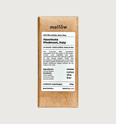 picture of the mellow hazelnut bar on a grey background
