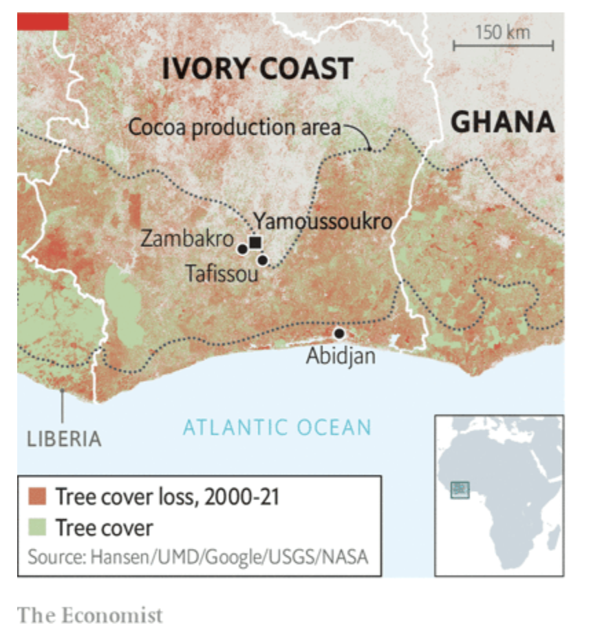A graph showing tree cover loss in the cote d'ivoire
