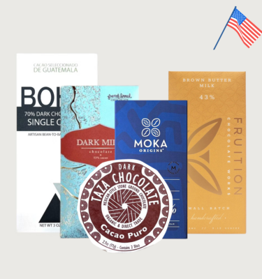 Picture of our 4th of July box on a grey background. There are 5 bars on the page, with an american flag waving on a pole in the top right hand corner.
